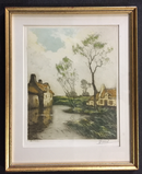 Gravure originale aquaforte 1920-1930, coloré d'origine "Le Vivier" signé par Davril (Lucien Dasselborne 1873-1952)