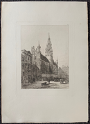 Gravure originale " Bruxelles - Hotel de Ville and Grande Place " vers 1878 par Ernest George (1839-1922)