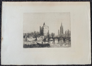 Gravure originale " Bruges - Old Walls, Notre Dame and Belfry " vers 1878 par Ernest George (1839-1922)