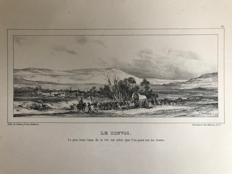 Lithographie originale " Le Convoi " datant de 1830-1855 par Gihaut d'après Charlet