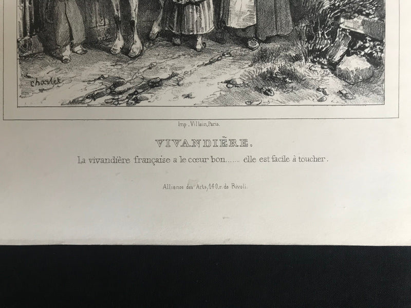 Lithographie originale " Vivandière" datant de 1825-1830 par Jean Villain d'après Charlet