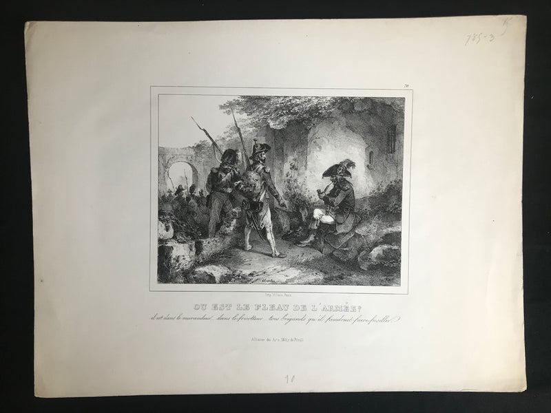 Lithographie originale "Où est le Fléau de l'Armée" datant de 1825-1830 par Jean Villain d'après Charlet