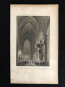 Gravure sur acier en couleur "Interior of the Church of St. Gudule, Brussels" vers 1850 par A.H. Payne d'après W.H. Bartlett