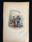 Gravure à l'eau forte, en couleur "Mexique - Metisses et Guerilleros" vers 1845 par Gabriel Lafond de Lucry