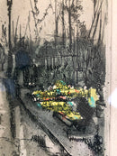 Gravure originale eau-forte à l'aquatinte 1918-1922, coloré d'origine "Marché aux Fleurs" signé par Eugène Lautral (Gen Paul, Paul Trélade 1895-1975)