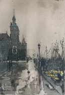 Gravure originale eau-forte à l'aquatinte 1918-1922, coloré d'origine "Marché aux Fleurs" signé par Eugène Lautral (Gen Paul, Paul Trélade 1895-1975)