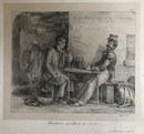 Lithographie originale "Carabinier, ma défunte me revient" datant de 1825-1830 par Jean Villain d'après Charlet