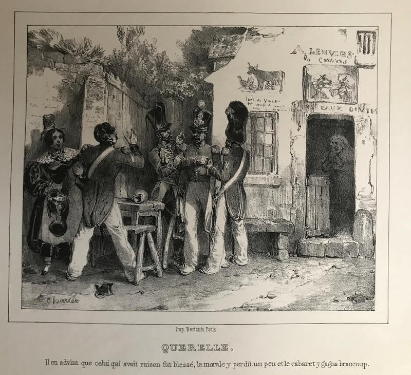 Lithographie originale " Querelle " datant de 1830-1850 par Bertauts d'après Charlet