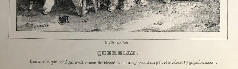 Lithographie originale " Querelle " datant de 1830-1850 par Bertauts d'après Charlet