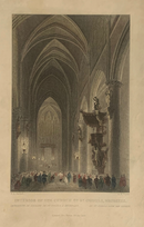 Gravure sur acier en couleur "Interior of the Church of St. Gudule, Brussels" vers 1850 par A.H. Payne d'après W.H. Bartlett