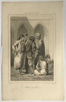 Gravure originale "Marché des Esclaves - Egypte Moderne " vers 1848 par Lemaitre d'après Prisse