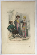 Gravure originale couleur gommée "Paysan Russe  Femmes Tartare et Finlandaises" vers 1858 par Rouargue, imprimé par Chardon