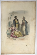 Gravure originale couleur gommée "Levantins  Kurde" vers 1858 par Rouargue, imprimé par Chardon