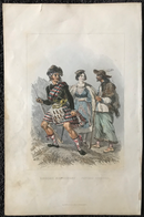 Gravure originale couleur gommée "Ecossais Montagnard   Paysans Hongrois" vers 1858 par Rouargue, imprimé par Chardon