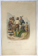Gravure originale couleur gommée "Europe - Kiew  Russe Norvégien Ecossais  Islandaises" vers 1855 par Pierre d'après Philippotaux