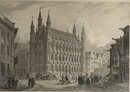 Gravure originale "Hôtel de Ville de Louvain" vers 1845 par Rouargue, publié par Furne