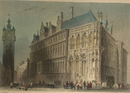 Gravure sur acier en couleur "Town Hall Ghent" vers 1850 par A.H. Payne d'après W.H. Bartlett