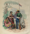 Gravure à l'eau forte, en couleur "Mexique - Metisses et Guerilleros" vers 1845 par Gabriel Lafond de Lucry