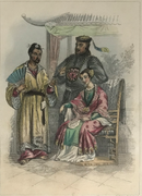Gravure originale couleur gommée "Japonais  Chinois  Chinoise" vers 1858 par Rouargue, imprimé par Chardon