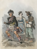 Gravure originale couleur gommée "Ecossais Montagnard   Paysans Hongrois" vers 1858 par Rouargue, imprimé par Chardon