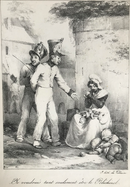 Lithographie originale " Je voudrais tant seulement être le Polichinel" datant de 1825-1830 par Jean Villain d'après Charlet