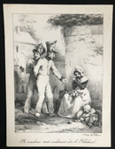 Lithographie originale " Je voudrais tant seulement être le Polichinel" datant de 1825-1830 par Jean Villain d'après Charlet